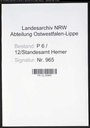 Heiratsregister Standesamt Hemer