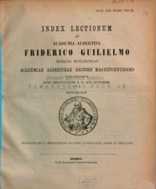 Index lectionum in Academia Albertina ... habendarum. 1876. WS