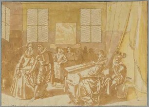 Eine Gesellschaft von tanzenden und musizierenden Damen und Herren