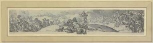 David enthauptet Goliath, rechts das siegreiche Heer der Kinder Israel, links die fliehenden Philister