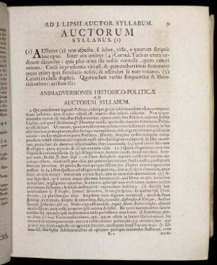 Ad. J. Lipsii Auctor. Syllabum Auctorum Syllabus.