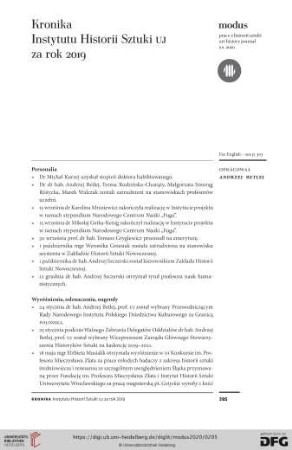 Kronika: Instytutu Historii Sztuki uj za rok 2019