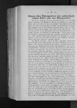 Etwas über Thierquälerei aus wissenschaftlichem Eifer und aus Aberglauben.