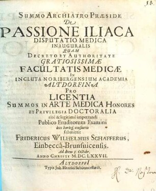 De Passione Iliaca Disputatio Medica Inauguralis