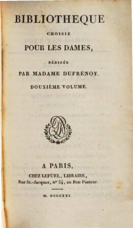 Bibliothèque choisie pour les dames. 12. 1821