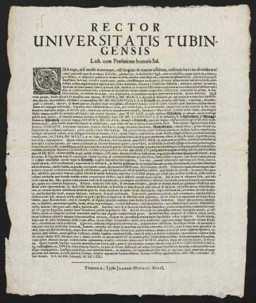 Rector Universitatis Tubingensis Lect. cum Praefatione honoris Sal.