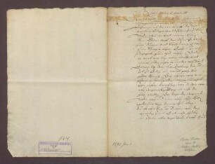 Erblehenbrief des Markgrafen Eduard Fortunat von Baden-Baden über einen Gaden auf dem Markt zu Baden-Baden an den dortigen Bürger und Schuhmacher Veltin Weiß
