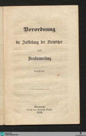 Verordnung die Aufstellung der Steinsetzer und Dienstanweisung betreffend