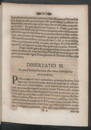 Dissertatio III. In qua Philosophia notae istae verae Philosophiae inveniantur.