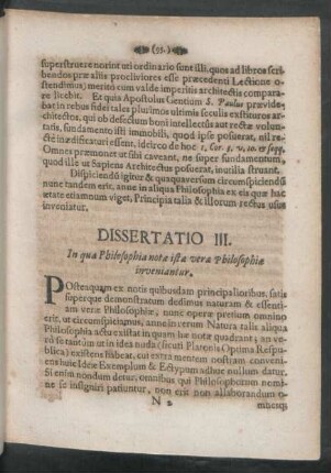 Dissertatio III. In qua Philosophia notae istae verae Philosophiae inveniantur.