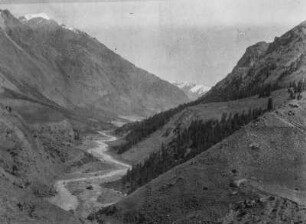 Flusstal : Ein Flusstal im Tian Shan Hochgebirge