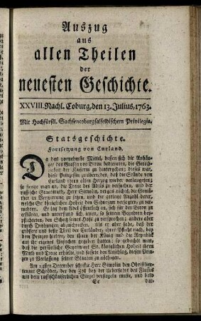 XXVIII. Nachl. Coburg, den 13. Julius, 1763.