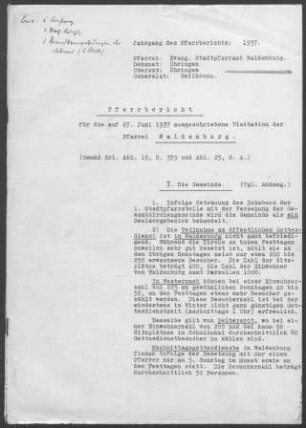 Waldenburg mit Westernach, Beltersrot und Löcherholz: Pfarrbericht 1937