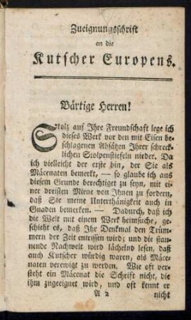 Zueignungsschrift an die Kutscher Europens.