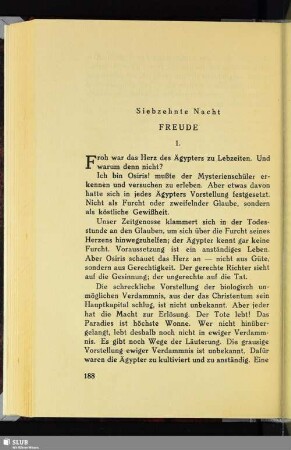 Siebzehnte Nacht: Freude