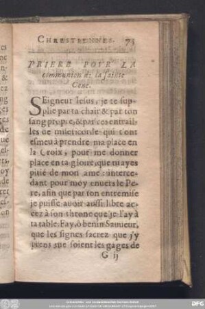 Priere Pour La communion de la sainte Cene.