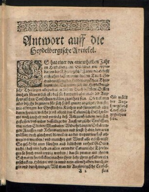 Antwort auff die Heydelbergische Artickel.
