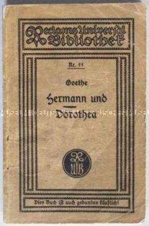 Kommunistische Tarnschrift über den Reichstagsbrand im Umschlag eines Reclam-Heftes mit einer Erzählung von Goethe
