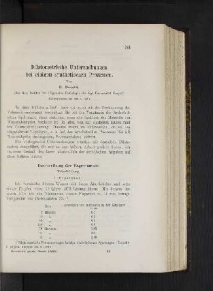 Dilatometrische Untersuchungen bei einigen synthetischen Prozessen