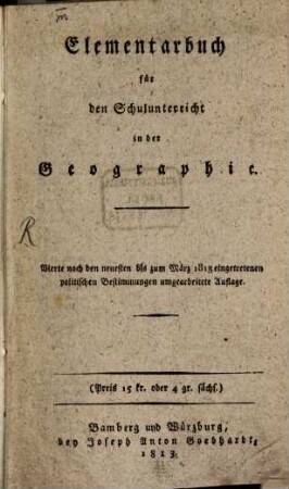 Elementarbuch für der Schulunterricht in der Geographie
