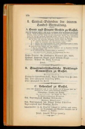I. Central=Behoerden der inneren Landes=Verwaltung.