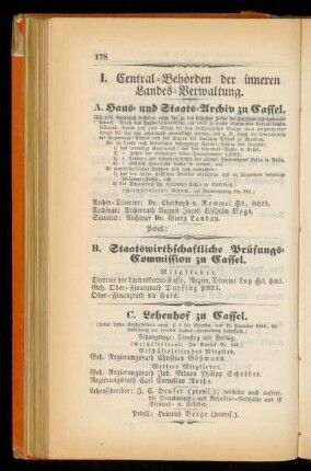 I. Central=Behoerden der inneren Landes=Verwaltung.