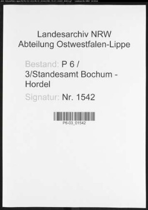 Sterberegister Standesamt Bochum VI - Hordel