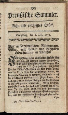 Acht und vierzigstes Stück. Königsberg, den 2. Dec. 1773.