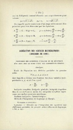 Agrégation des sciences mathématiques (concours de 1891).