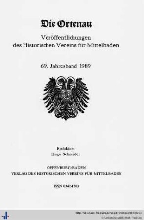 69. Jahresband: Die Ortenau: Zeitschrift des Historischen Vereins für Mittelbaden
