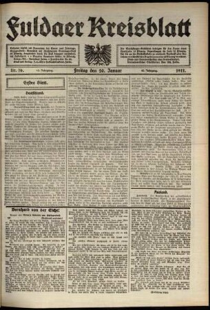 Erste Ausgabe vom Freitag, den 20. Januar 1911.