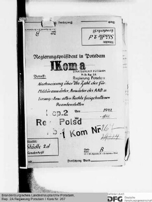 Nachweisung über die Zahl der für Militäranwärter, Anwärter des Reichsarbeitsdienstes und Versorgungsanwärter freigehaltenen Beamtenstellen