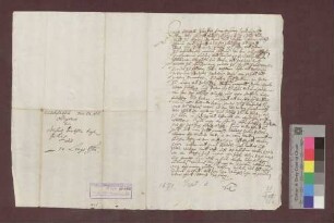 Schuldverschreibung des Vogts Michael Bürcklin zu Kirchen gegenüber der Markgräfin Marie Juliane von Baden.