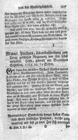 Merkwürdiges Sterbebette dreyer hohen Generals- theils fürstlicher Personen, welche ganz neuerlich und fast zu einer Zeit sich verewiget haben.