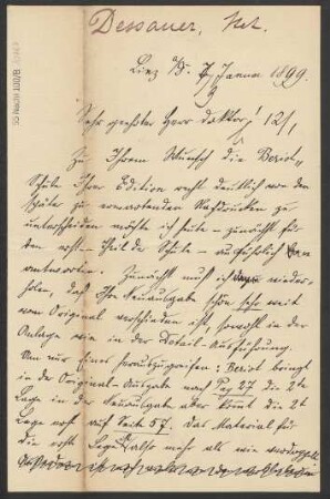 Brief an Ludwig Strecker  an B. Schott's Söhne : 07.01.1899