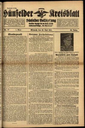 Erste Ausgabe vom Mittwoch, den 25. Juni 1941.