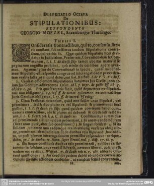 Disputatio Octava De Stipulationibus: Respondente Georgio Noezel, Saxenburgo-Thuringo