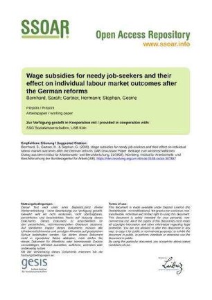 Wage subsidies for needy job-seekers and their effect on individual labour market outcomes after the German reforms