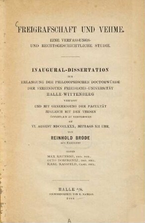 Freigrafschaft und Vehme : eine verfassungs- und rechtsgeschichtliche Studie