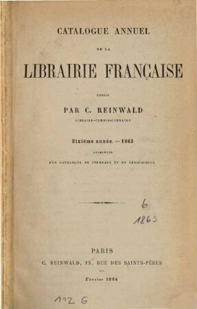 Catalogue annuel de la librairie française pour, 6