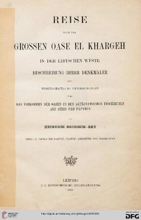 Reise nach der grossen Oase El Khargeh in der libyschen Wüste : Beschreibung ihrer Denkmäler