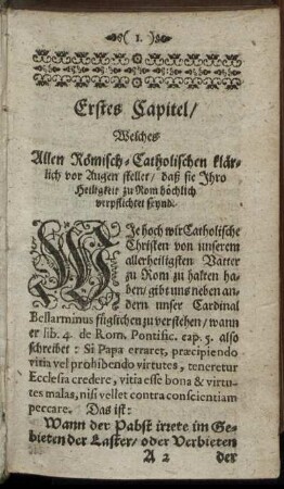 Erstes Capitel, Welches allen Römisch-Catholischen klärlich vor Augen stellet, daß sie Ihro Heiligkeit zu Rom höchlich verpflichtet seynd