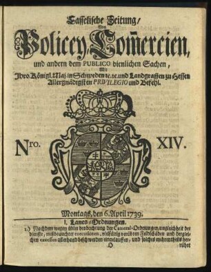 Nro. XIV, Montags, den 6. April 1739