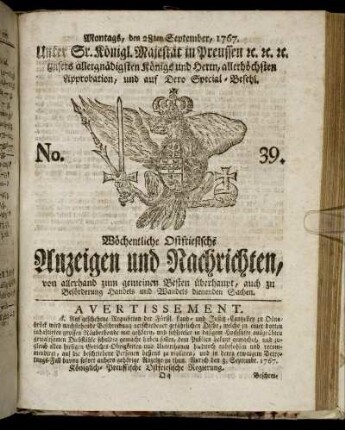 No. 39. Montags, den 28ten September, 1767.