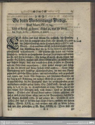 Die dritte Vorbereitungs-Predigt. Aus Marc. IV. v. 24