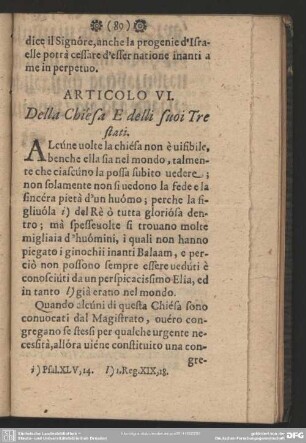Articolo VI. Della Chiesa E delli suoi Tre stati