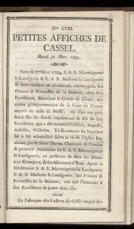 No LVIII (Mardi 30 Mars 1784)