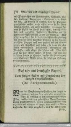 Das vier und dreyßigste Capitel. Vom hitzigen Fieber mit Entzündung der Lungen vergesellschaftet. (De Peripneumonia.)