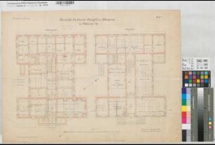 Münster (Münster) Chemisches Institut der Akademie Inventarienzeichnung Grundriß Keller und Erdgeschoß mit Leitungsanlage 1898 1 : 100 50 x 68 Lithographie: Bogdan Gisevius, Berlin KSM Nr. 1453,2