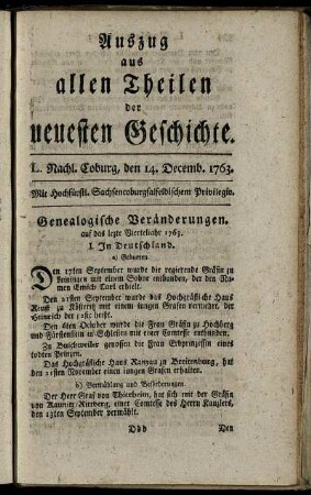L. Nachl. Coburg, den 14. Decemb. 1763.
